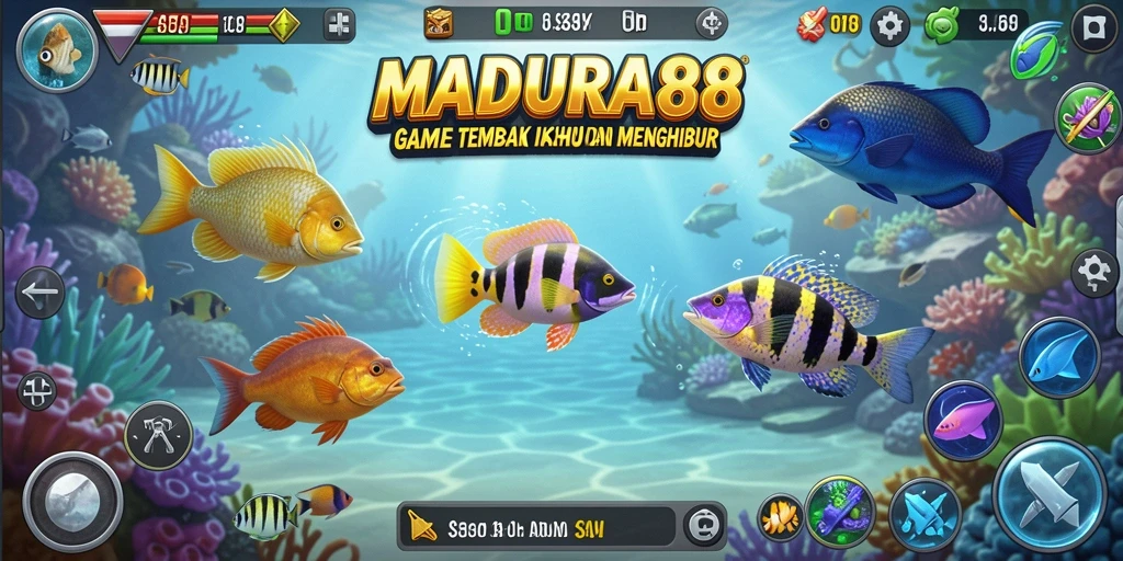 Tampilan gameplay seru dalam MADURA88 saat menembak ikan.