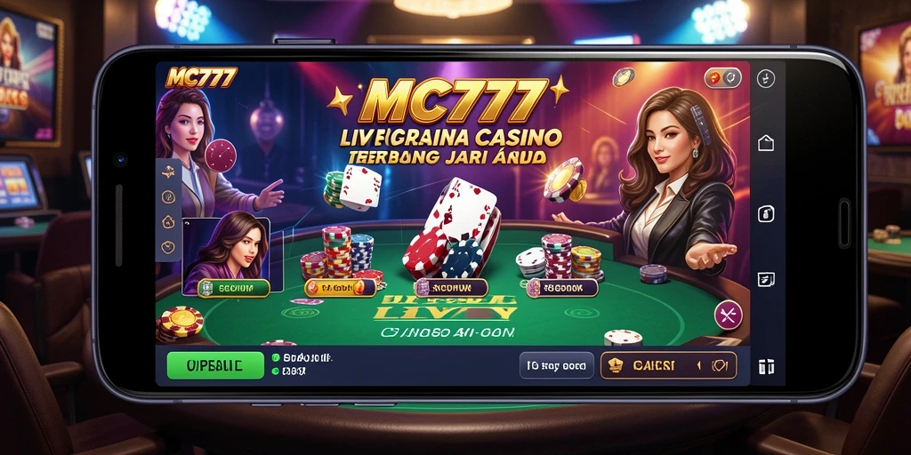 Tampilan dinamis gameplay Live Casino di MC777 dengan dealer langsung.