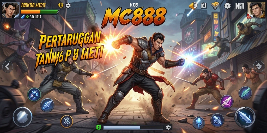 Screenshot gameplay MC888 menampilkan aksi mendebarkan di arena pertempuran.