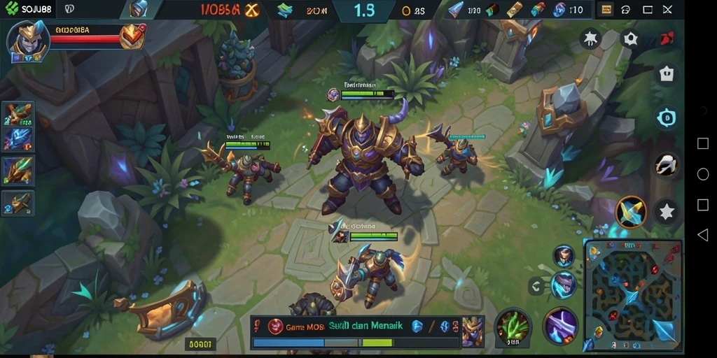 Screenshot gameplay SOJU88 menampilkan aksi pertempuran MOBA yang intens.