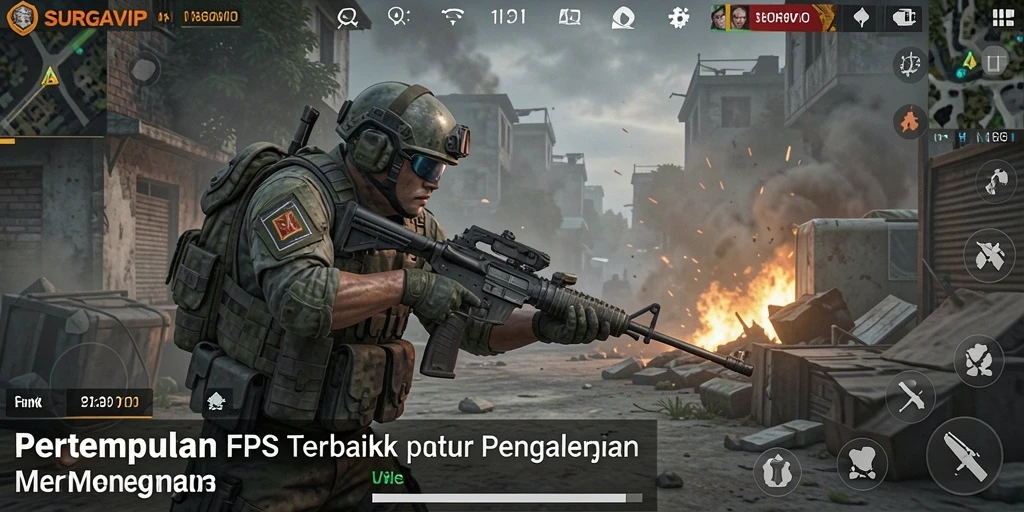 Tangkapan layar SURGAVIP menampilkan aksi intens dalam pertempuran FPS.