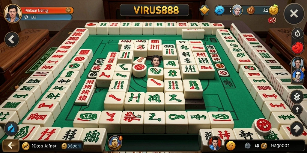 Tampilan gameplay VIRUS88 dengan antarmuka Mahjong yang menarik.