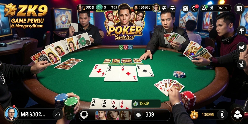 Screenshot ZK9 menampilkan gameplay Poker yang menegangkan dan seru.