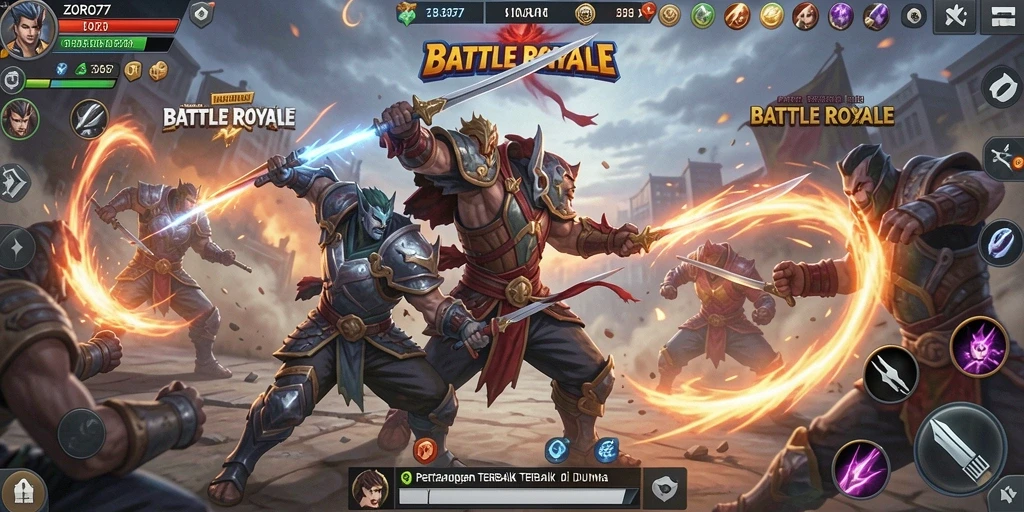 Tangkapan layar ZORO77 menampilkan aksi seru di arena Battle Royale.